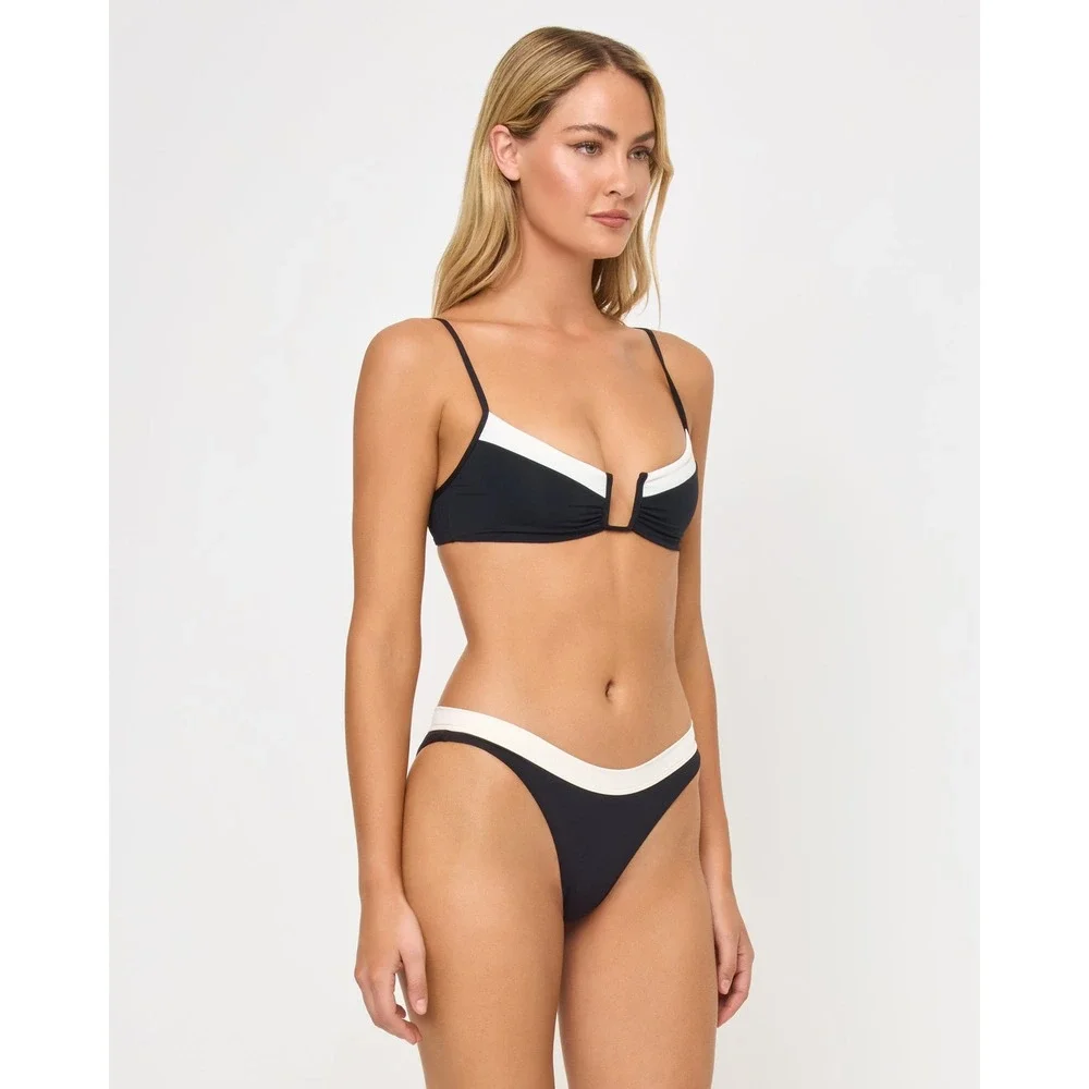 NEW L*Space Peyton Bikini Top Black Cream U-Wire Bralette Adjustable Swimwear